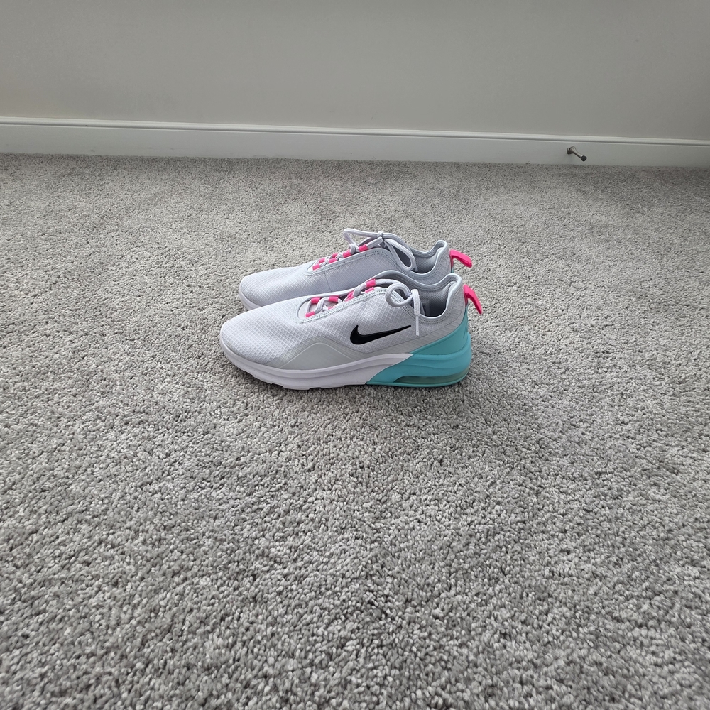 Nike Women's White and Teal Sneakers with Pink Accents